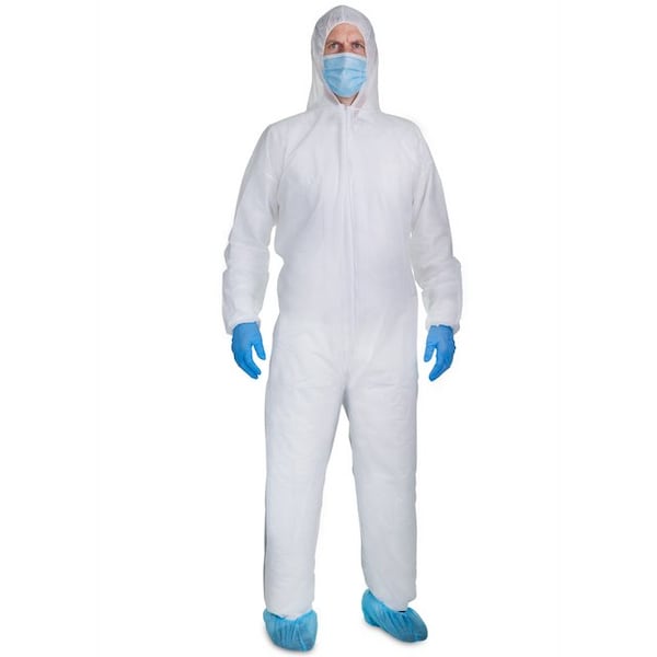 Disposable Protective Polypropylene Coverall, Dust Resistant, Lightweight, Industrial, Size XL, 25PK
